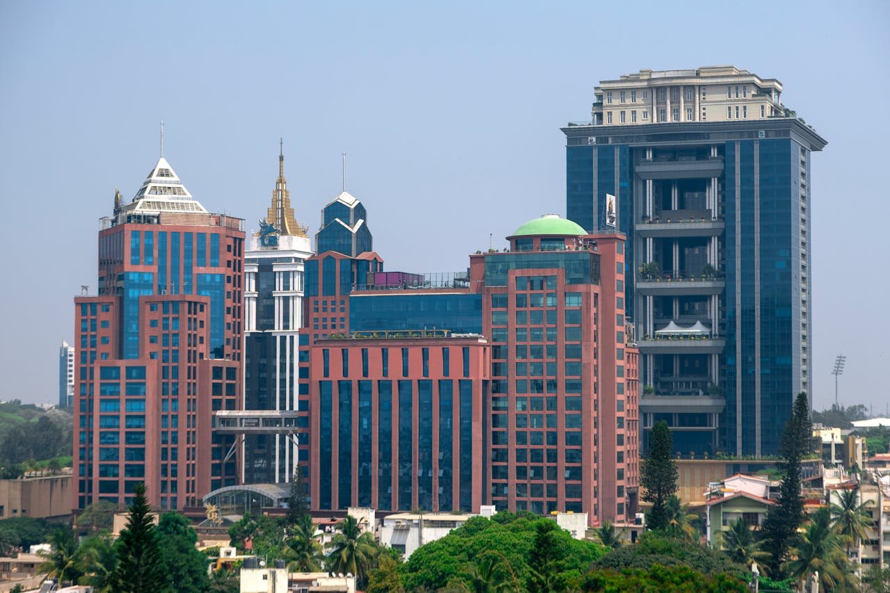 Bengaluru IT corridor with office towers and metro connectivity